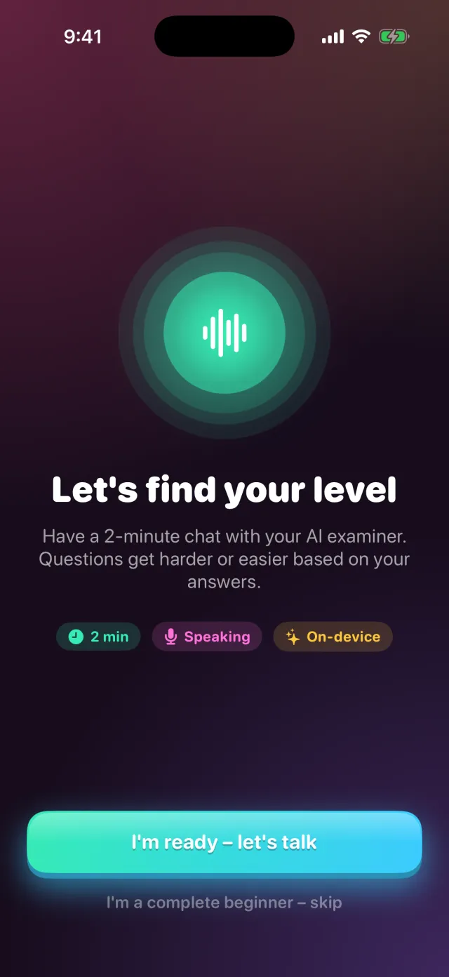Let's find your level — 2-minute AI speaking assessment